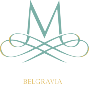 mews belgravia logo white gold text